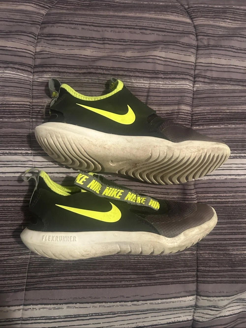 Nike Kids Black Slip-On Sneakers with Neon Yellow Accents